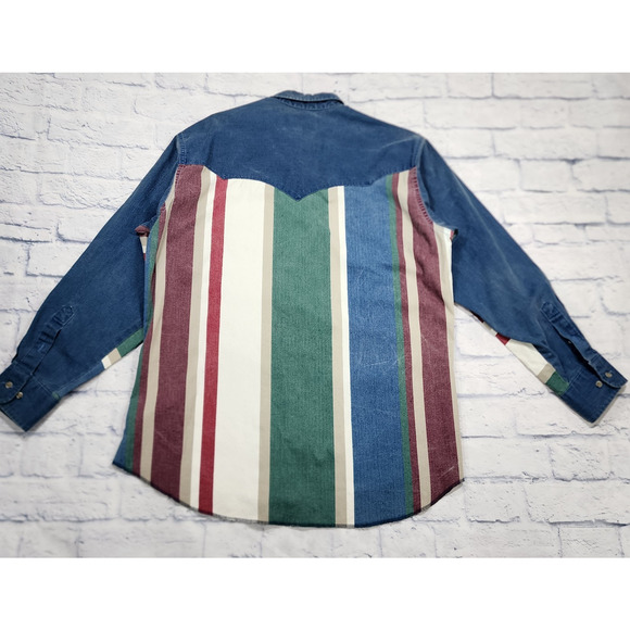 Wrangler Brushpopper Shirt MENS 16.5-34 Striped Western VINTAGE 90s X-Long Tails - Picture 9 of 11